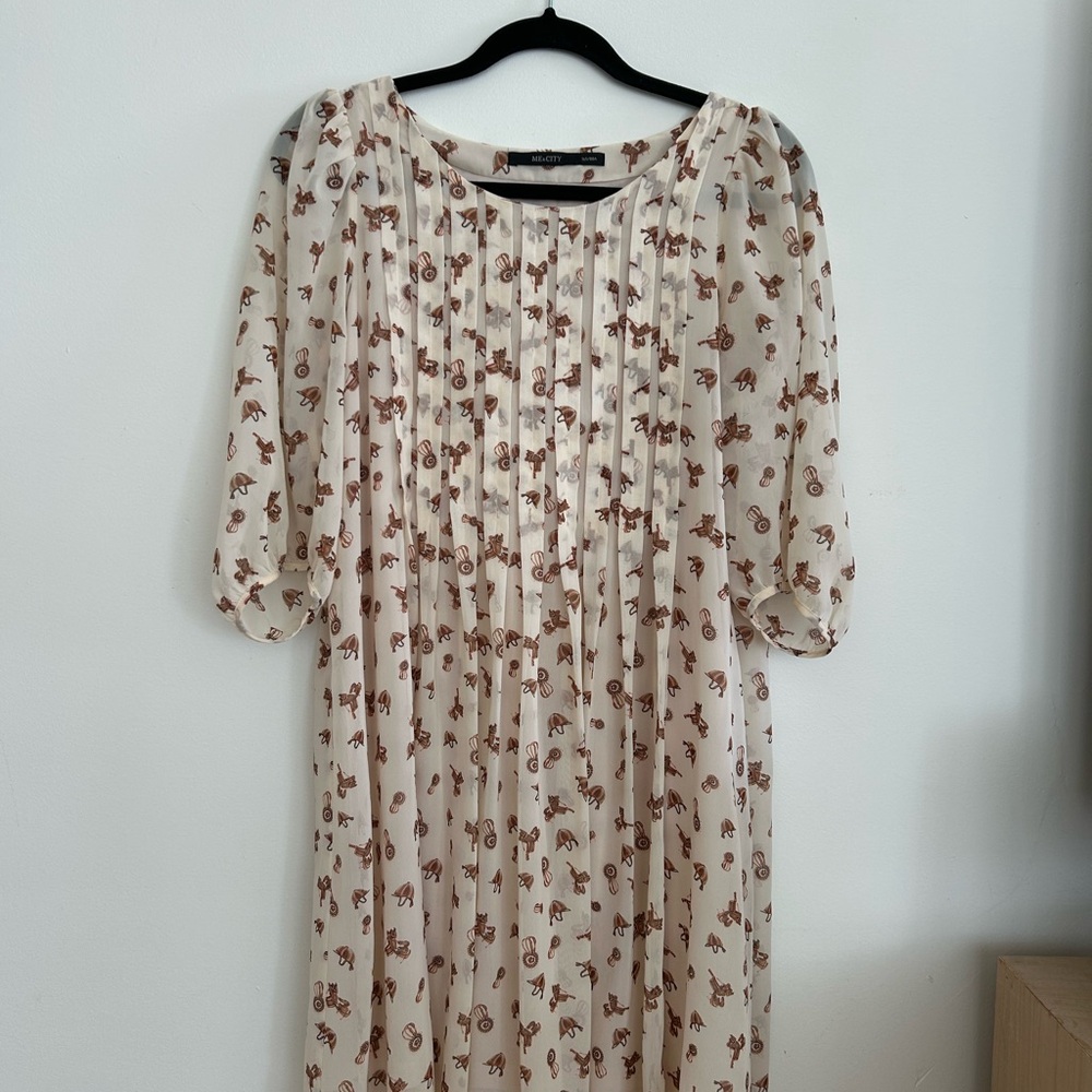 Equestrian Print Cream Dress